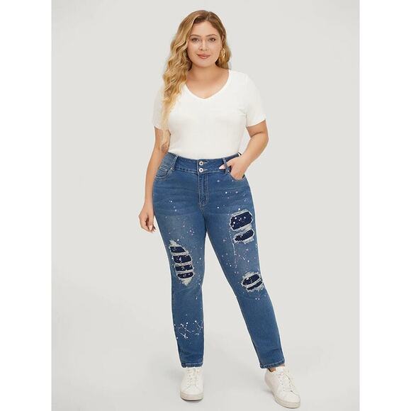 🔥SALE  BloomChic High-Rise Stretch Jeans – Plus Size 26 (4X) – Medium Wash - Picture 2 of 10